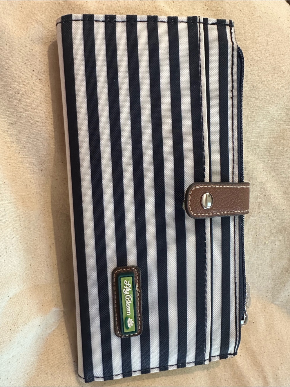Lily Bloom Navy and White Striped Wallet with Brown Accent